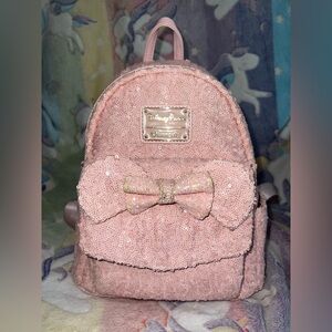 Millennial Pink Sequin Mini Loungefly Backpack with Bow